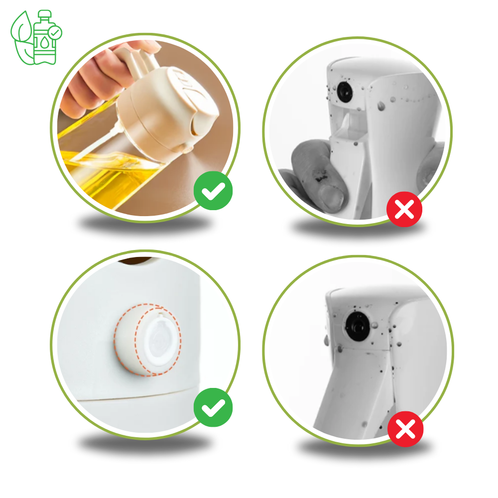Pulverizador de óleo estilizado da Kitchen Gadgets, acessório de cozinha para controle de óleo com design moderno e seguro.