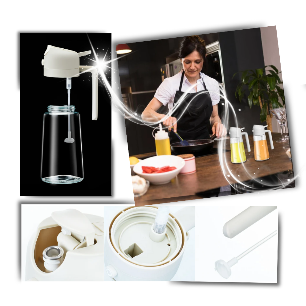 Pulverizador de óleo estilizado da Kitchen Gadgets, utensílio de cozinha para controle de óleo com design moderno.
