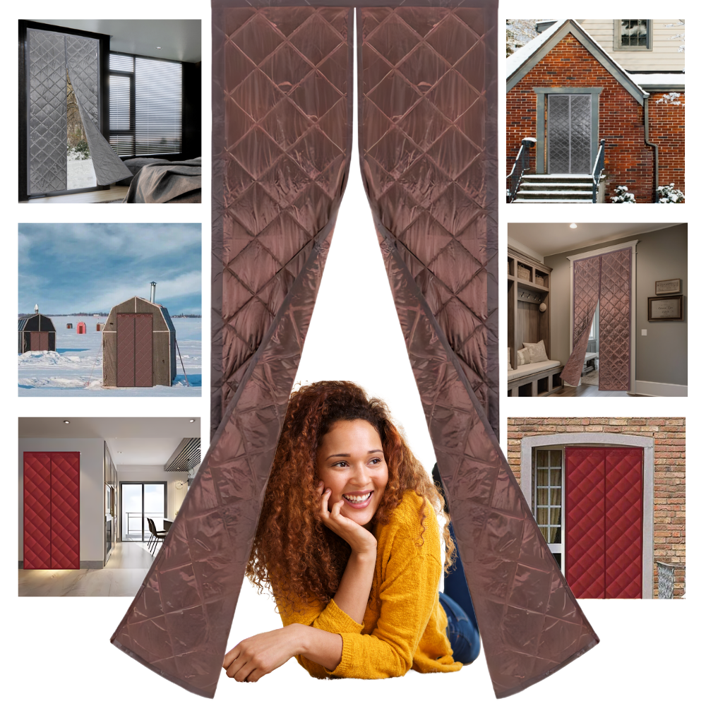 Cortina de porta elegante e térmica da Ozerty França, habillage de fenêtre com design sofisticado e eficiente para isolamento térmico.