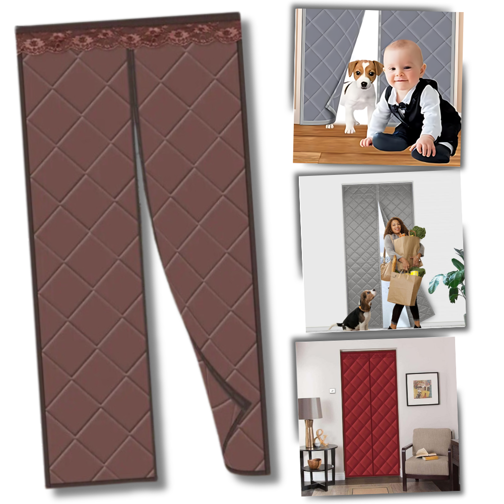 Cortina de porta elegante e térmica da Ozerty França, com design moderno para controle de temperatura e privacidade.