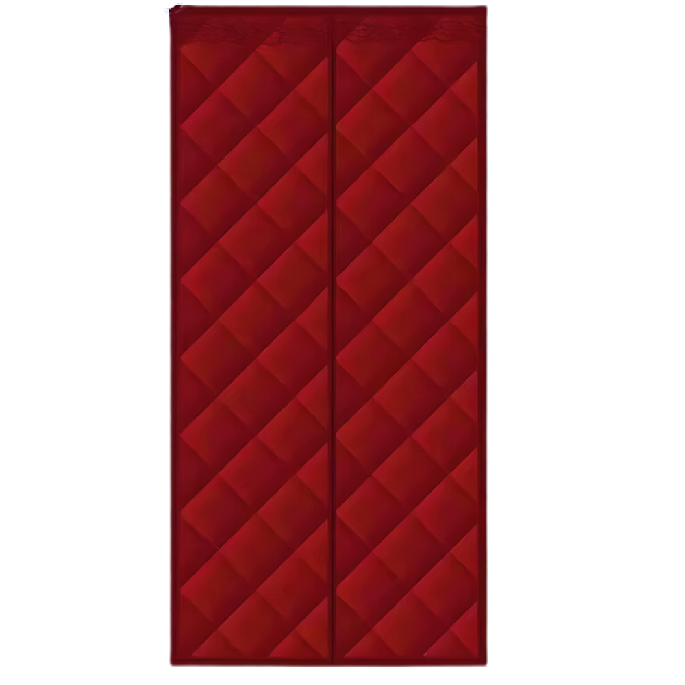 Cortina de porta elegante e térmica da Ozerty France, com acabamento vermelho para isolamento eficiente.