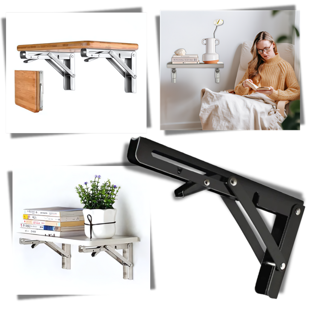 Suporte para mesa dobrável de parede, fixação robusta, ideal para escritórios, marca Unique-Bargains, mostra estrutura estilizada.