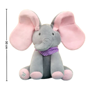 Peluche de elefante Sun & Roots com orelhas azuis, brinquedo cache-cache interativo para crianças.