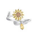 Anel giratório de girassol da Helevia, em prata, com design de flor de girassol e acabamento brilhante.