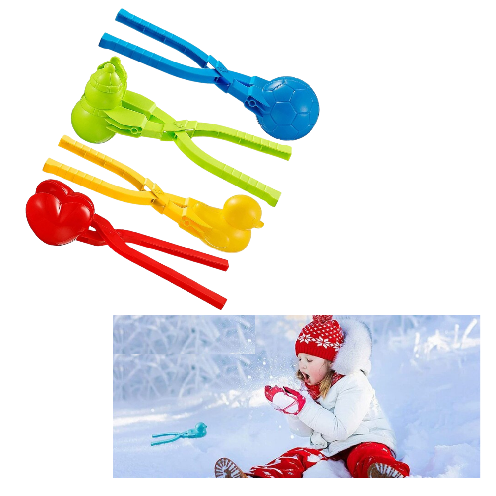 Conjunto de 4 kits de fabricação de bolas de neve Sunisery para jogos ao ar livre, com ingredientes e acessórios visíveis.