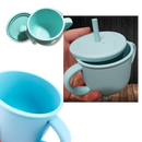 Tasse à bec de silicone para bebês Sunri, ideal para alimentação e aleitamento, em cor rosa com alça ergonômica.