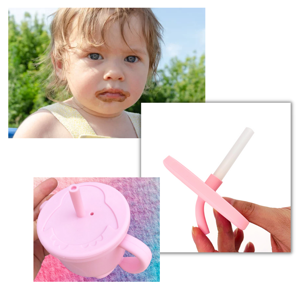 Tasse à bec em silicone rosa para bebês, ideal para alimentação e amamentação, da marca Sunri.