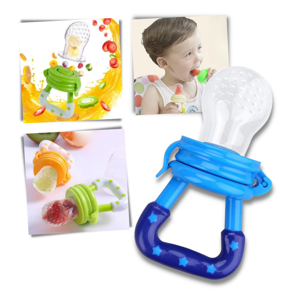 Tétine alimentar Supertots da Gyuunyuu, sucette para alimentação infantil com anel de dentição, feita de silicone macio.