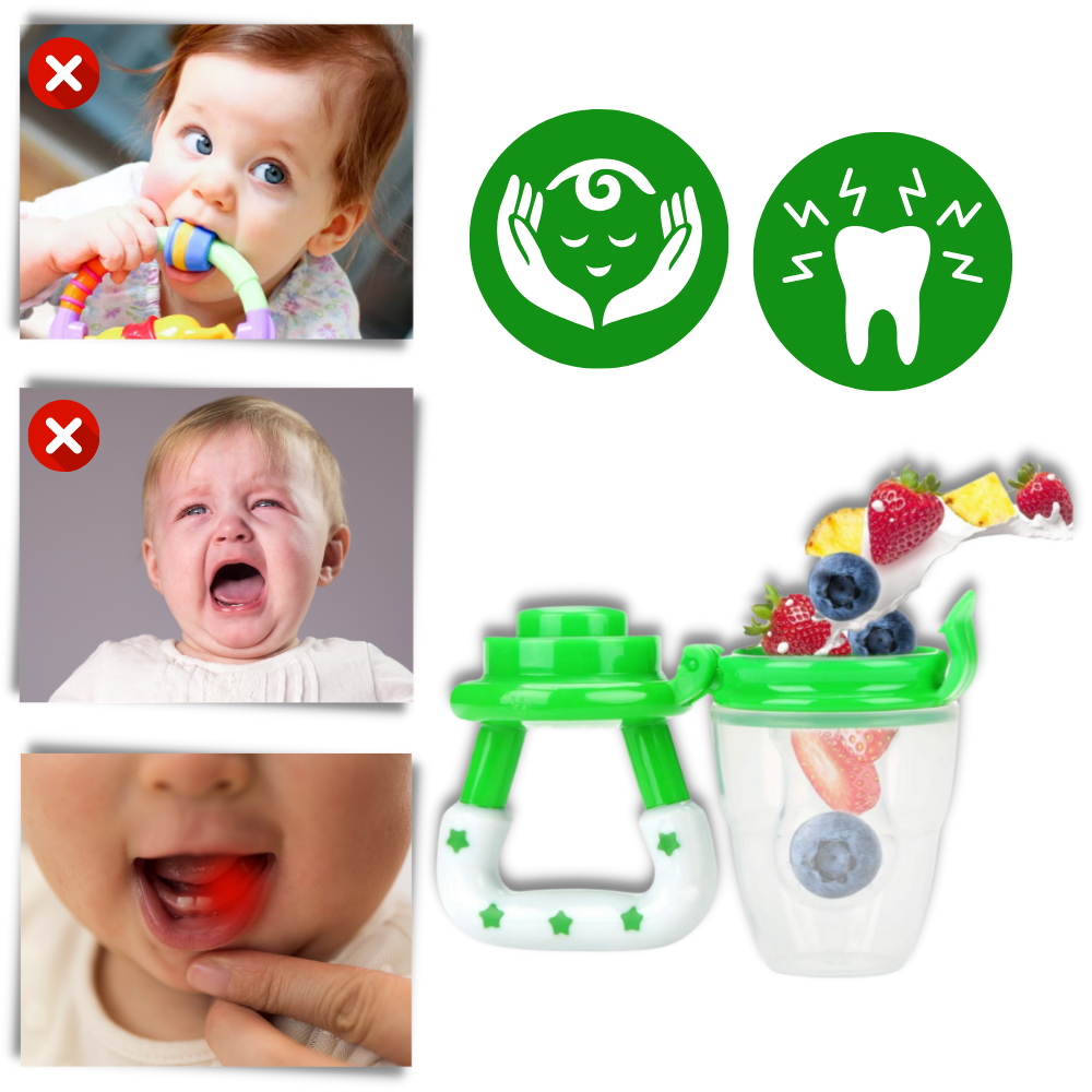 Chupeta alimentar Supertots da Gyuunyuu com anel de dentição, feita para confortar e entreter bebês durante a alimentação.