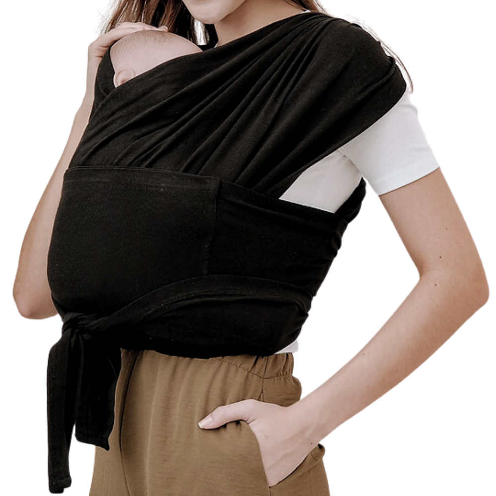 Porte-bébé ergonômico e respirável da marca Moby, suporte confortável para bebê em sling preto, tecido leve e flexível