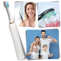 Escova de dentes elétrica vibratória sonica Suteng preta para cuidados bucais com cerdas macias e design ergonômico.