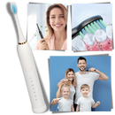 Escova de dentes elétrica vibratória sonica Suteng preta para cuidados bucais com cerdas macias e design ergonômico.