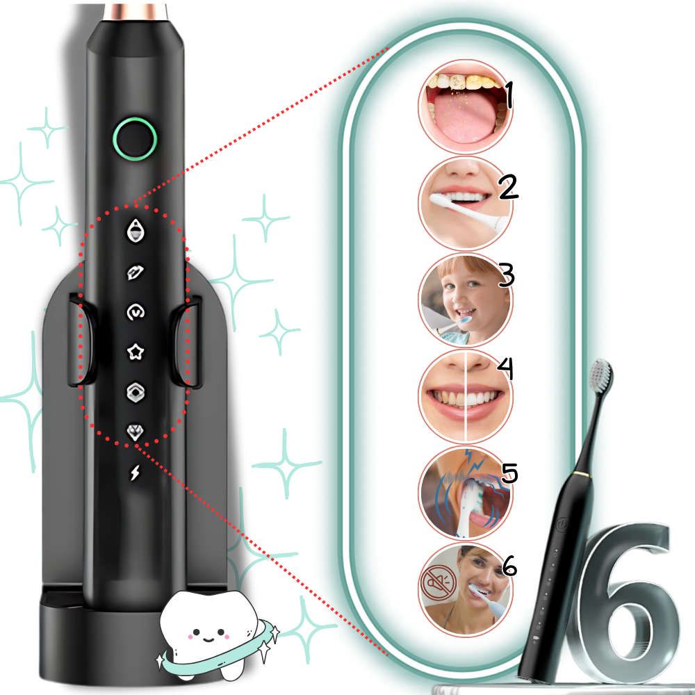 Escova de dentes elétrica vibratória sonic preta Suteng, cuidado bucal com tecnologia de vibração para limpeza eficaz.