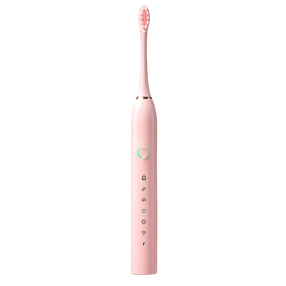 Escova de dentes elétrica vibratória sônica Suteng preta para cuidados bucais com cerdas macias e design ergonômico.