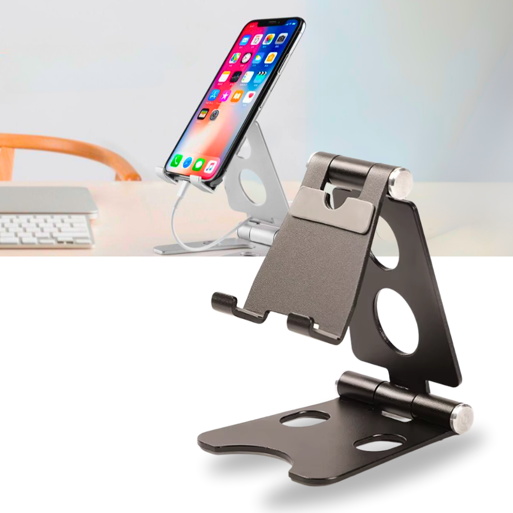 Suporte de telefone giratório e dobrável da Scnor, com design compacto para apoio seguro de smartphones.