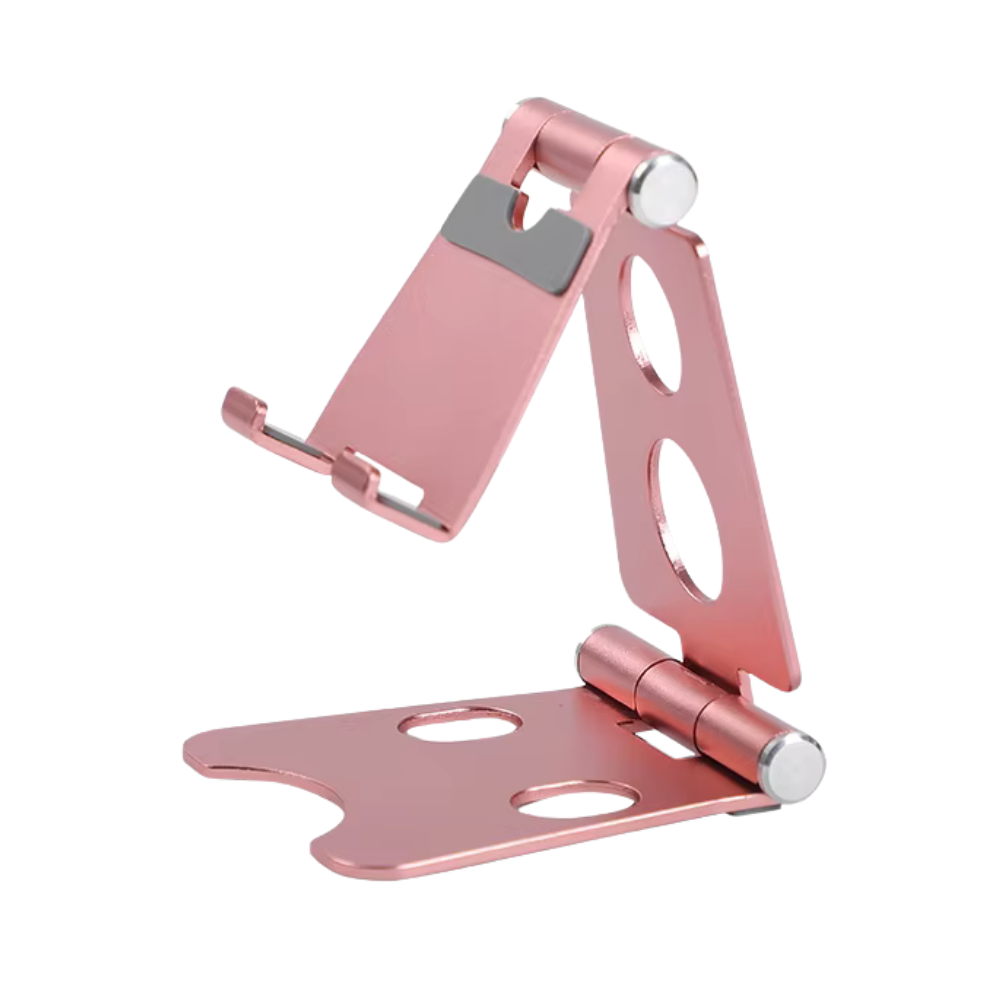 Suporte de telefone giratório e dobrável da Scnor na cor rosa, ideal para apoio de dispositivos móveis em uso.