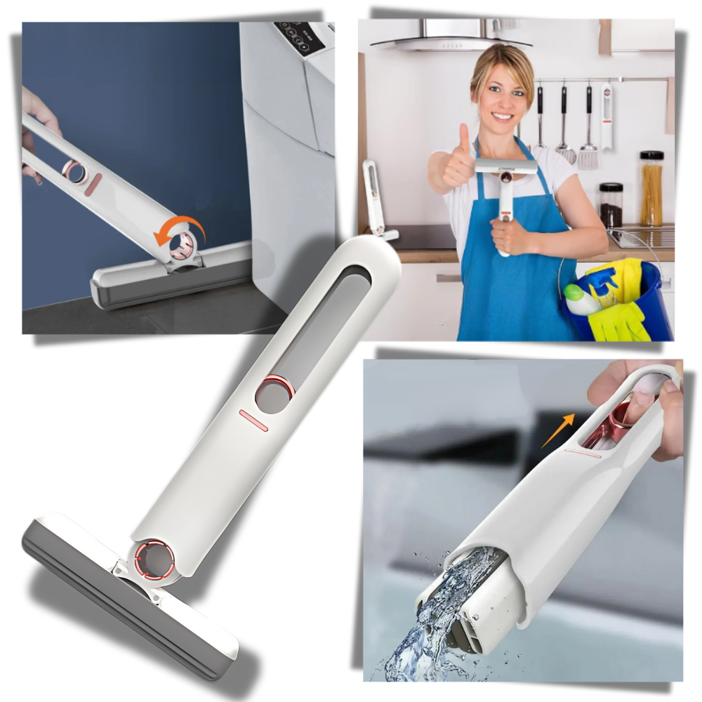 Mop com cabeça giratória e sistema de espremer automático, ideal para limpeza doméstica eficiente, marca Bez Marki.