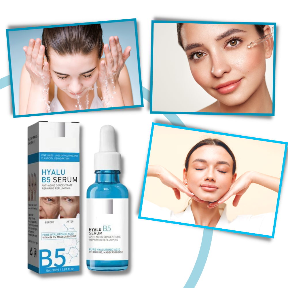 Sérum rajeunissant à l'acide hyaluronique Hyalu B5 de Tabbyc, cosmétique facial hydratante et anti-âge.