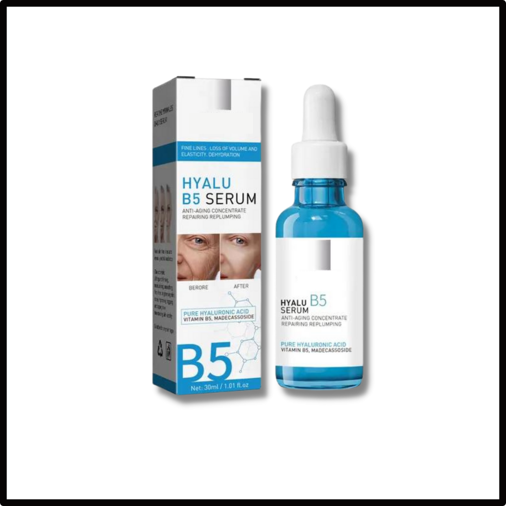 Sérum rajeunissant à l'acide hyaluronique Hyalu B5 da marca Tabbyc, frasco de cosméticos com sérum para rejuvenescimento facial