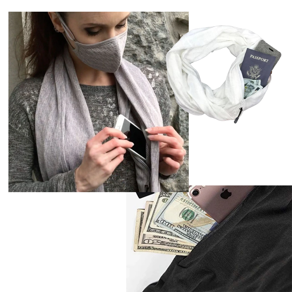 Echarpe quente da Taicanon com bolso oculto, em tecido vermelho, ideal para manter o calor e estilo no inverno.