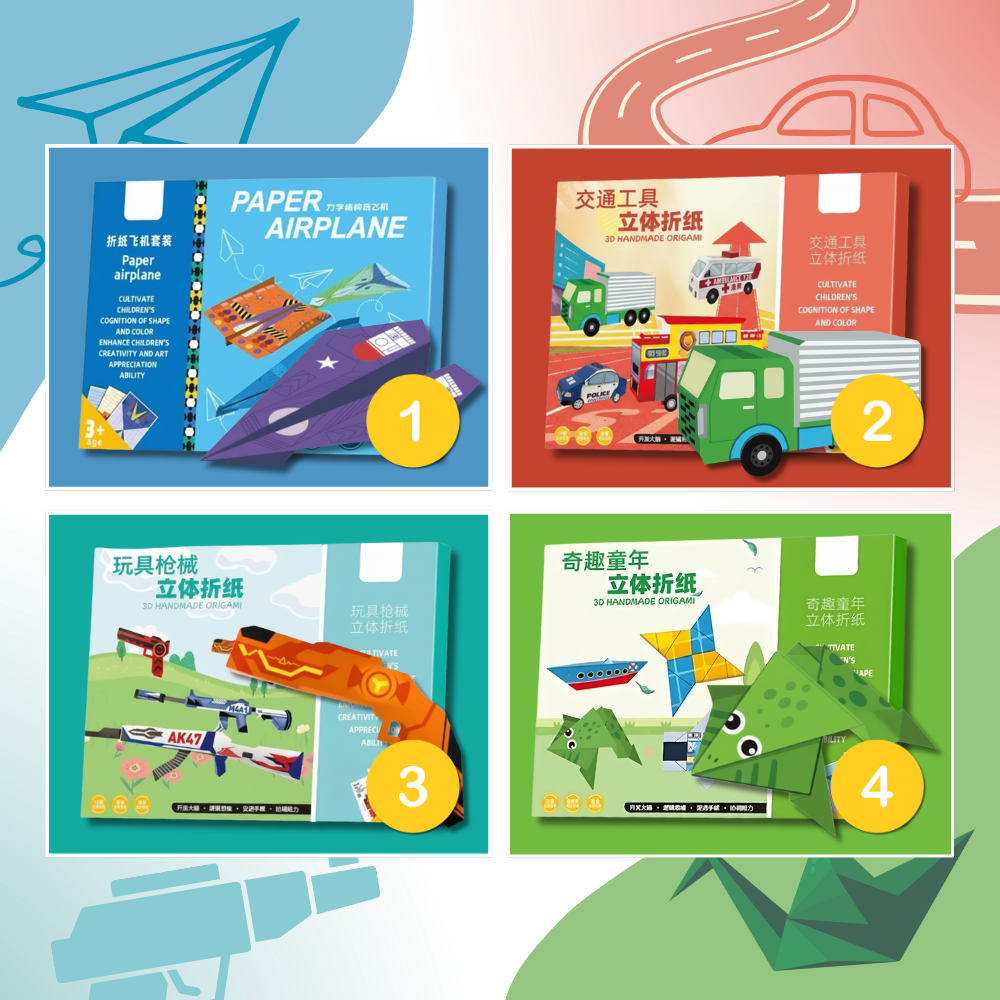 Livro de origami DIY Taluosi com temas variados, incluindo carros, para hobbies de artesanato criativo e entretenimento.