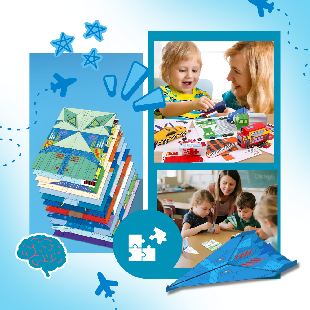 Livro de DIY de origami multitemas da Taluosi com exemplos de veículos para projetos de artesanato criativo.