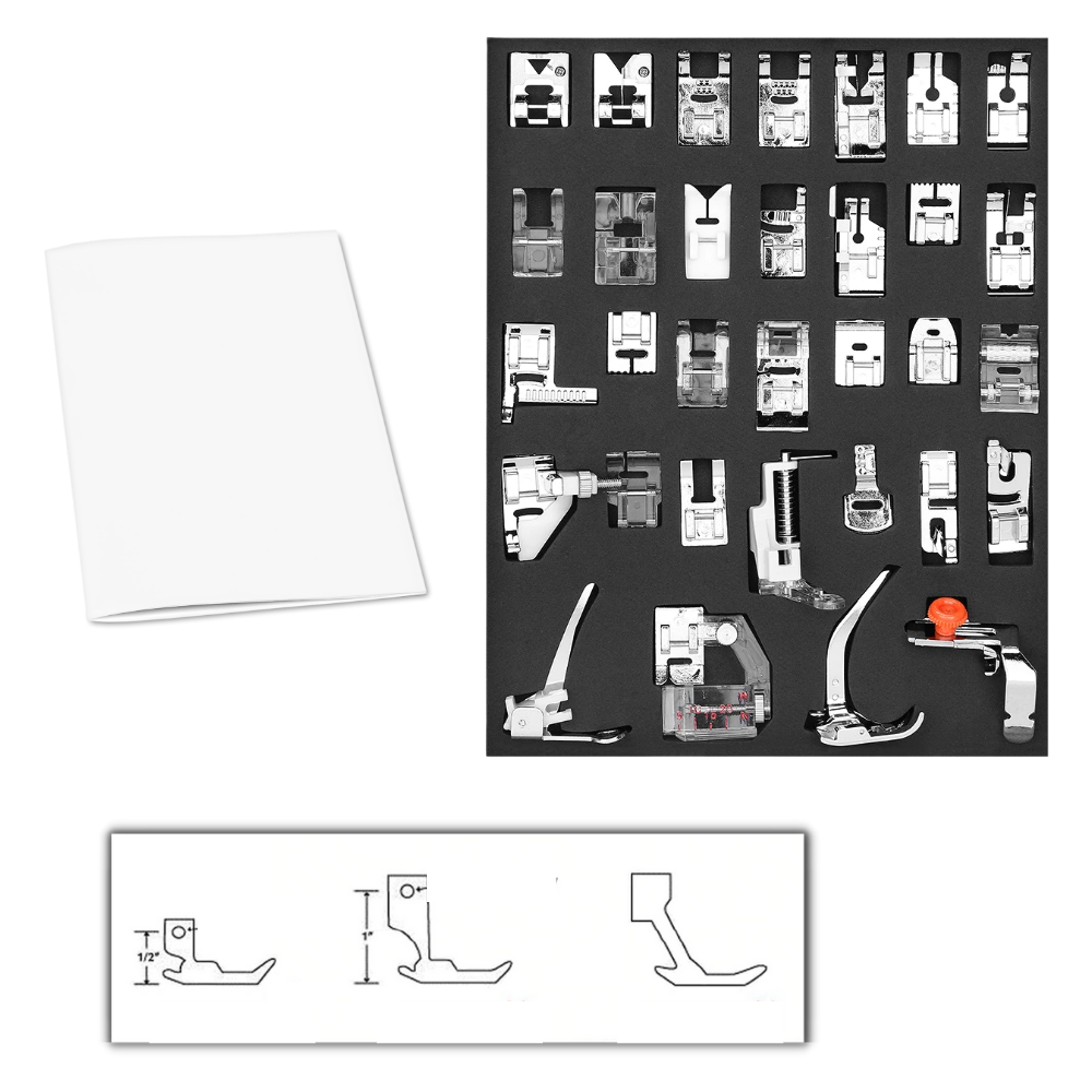 Conjunto de 32/42 pés-de-biche para máquina de costura Tapcet, peças para projetos de artesanato e costura criativa.