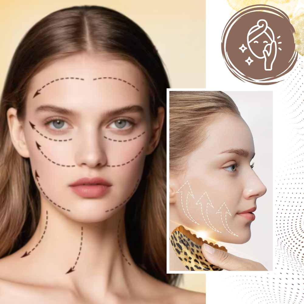 Escova facial Tapify para drenagem linfática, com design de leopardo, usada para cuidados de beleza e massagem facial.