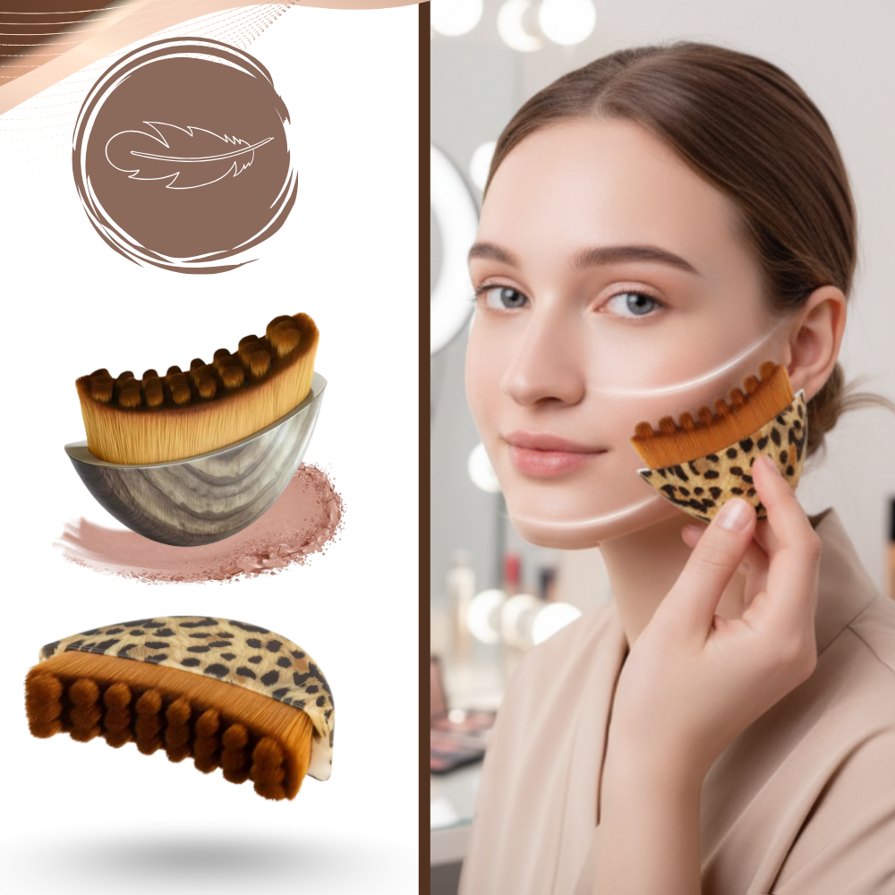 Escova facial Tapify para drenagem linfática, com design leopard, usada para estimular a circulação e cuidar da pele facial.