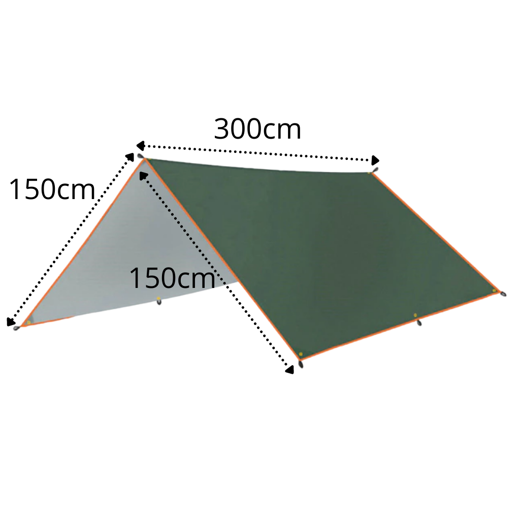 Kit de lona impermeável para camping e caminhada da marca Abcelit, com dimensões de 300cm x 300cm, ideal para proteção ao ar livre.