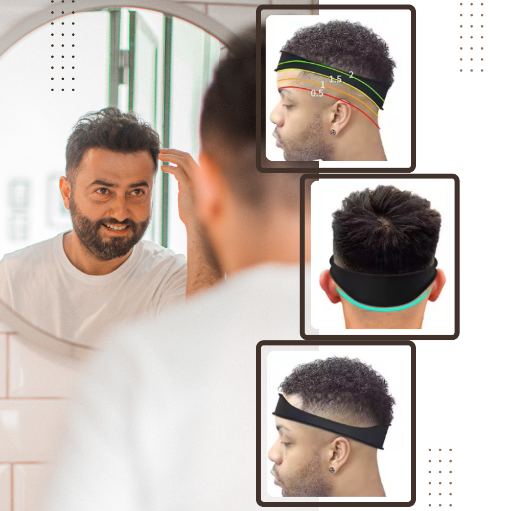 Faixa elástica incurvada para cabelo, marca Teblacker, com design degradê, usada para cuidados de rasagem e penteado.