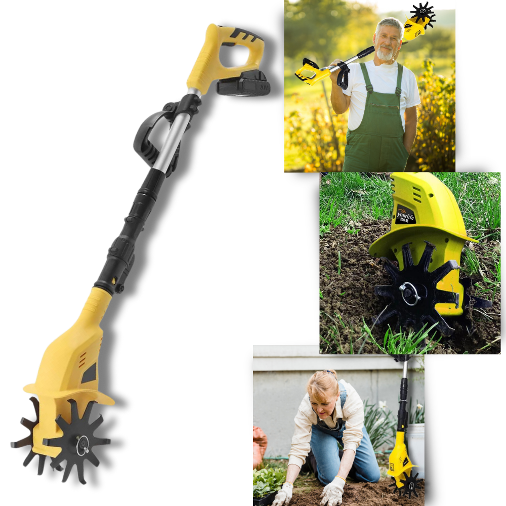 Cultivador elétrico sem fio de alta velocidade Tfcfl para uso externo, com lâminas robustas e design portátil.