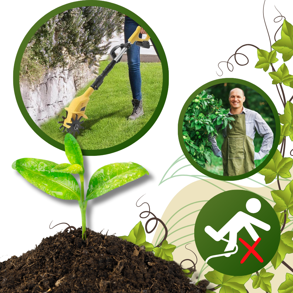 Cultivador elétrico sem fio Tfcfl de alta velocidade para uso externo, com lâminas robustas e design portátil.