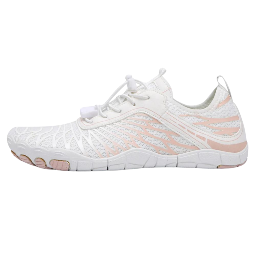 Sapatos ortopédicos ultrafinos Weinexra para sensação de pés nus, em branco e rosa, com design confortável e leve.