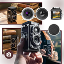Câmera digital TLR Vintage Vito, aparelho fotográfico com design clássico e ícone atemporal, mostrado em imagem reimaginada.