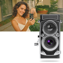 Câmera digital TLR vintage Vito, aparelho fotográfico digital com design clássico e estilo retrô, foco na lente e corpo da câmera