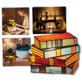 Lâmpada empilhada com livros vintage, modelo Leaqu, iluminação decorativa e moderna para ambientes internos.
