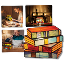 Lâmpada empilhada com livros vintage, modelo Leaqu, iluminação decorativa e moderna para ambientes internos.