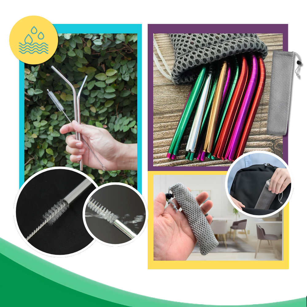 Paille reutilizável em aço inoxidável da Tocoles, artigos de festa, com design prateado e curvas, ideal para bebidas sustentáveis