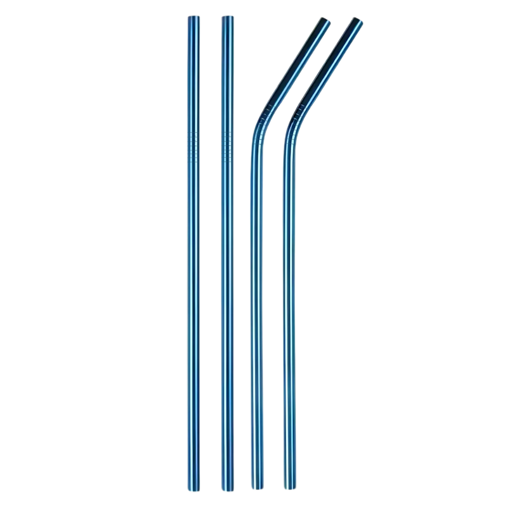 Paille réutilisable en acier inoxydable Tocoles pour articles de fête, argent, courbée et droite, écologique et durable.
