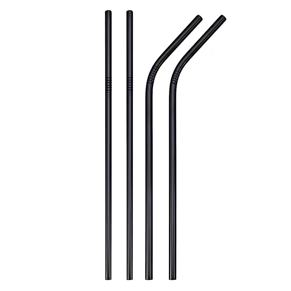 Paille réutilisable en acier inoxydable pour articles de fête, design argenté avec courbes et droites, par Tocoles