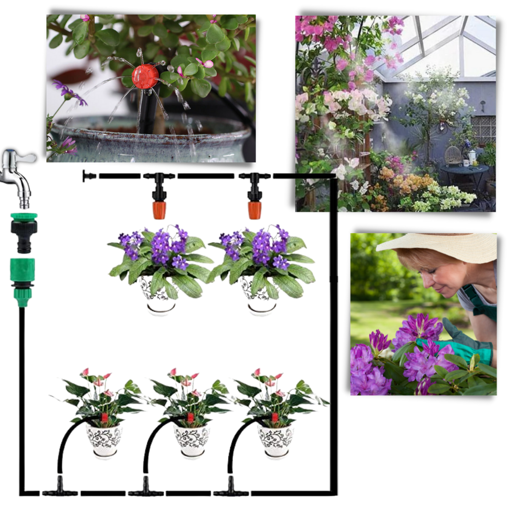 Kit de irrigação para jardim Tomfoto com mangueira de 5 metros, ideal para sistema de irrigação eficiente ao ar livre.