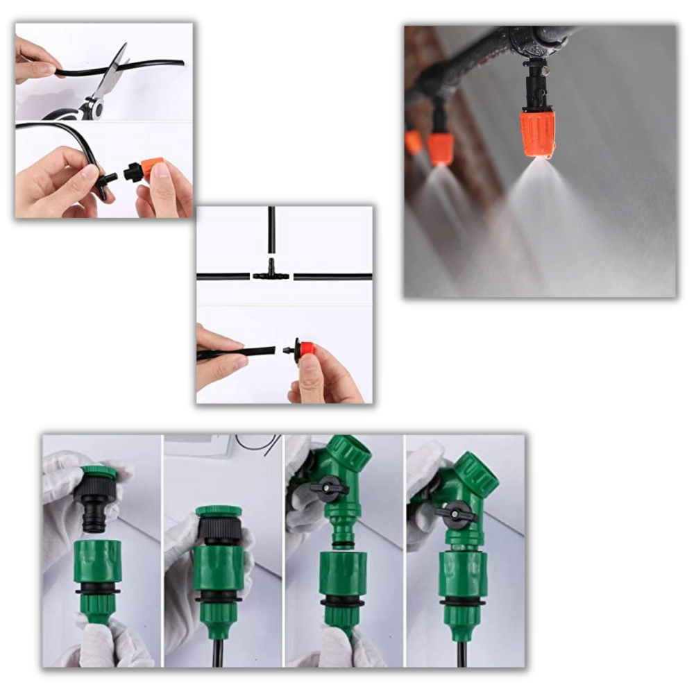 Kit de irrigação para jardim Tomfoto, sistema de irrigação por mangueira de 5 metros, ideal para irrigação eficiente.