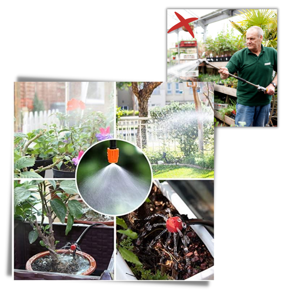 Kit de irrigação para jardim Tomfoto, sistema de irrigação de 5 metros com mangueira e acessórios para irrigar jardins.