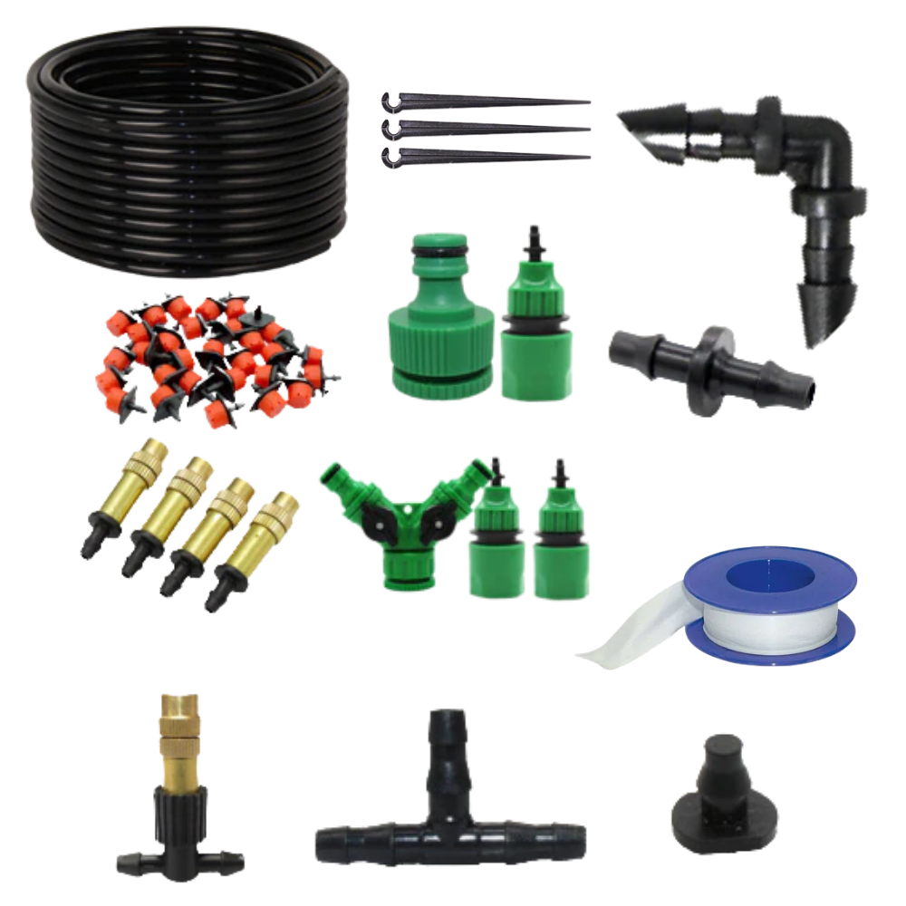 Kit de irrigação para jardim Tomfoto, sistema de irrigação com mangueira de 5 metros, ideal para irrigar plantas e hortas.