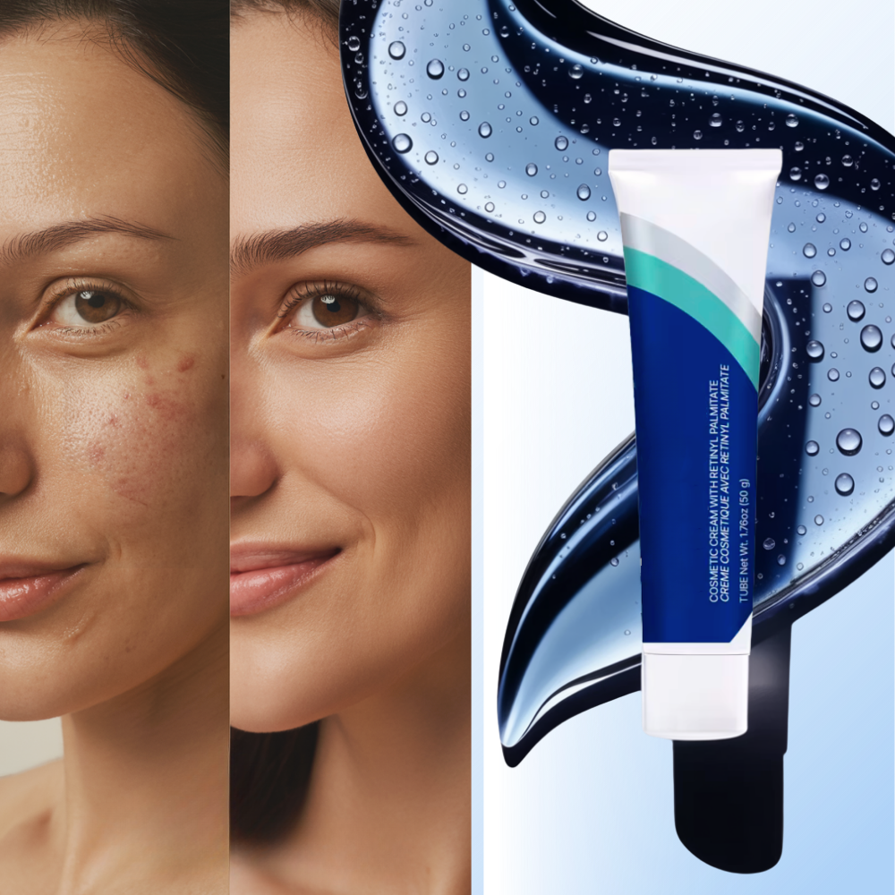 Creme renovadora ao retinol da Tommy Hilfiger, cosméticos para cuidados faciais, embalagem com tubo branco e rosa.