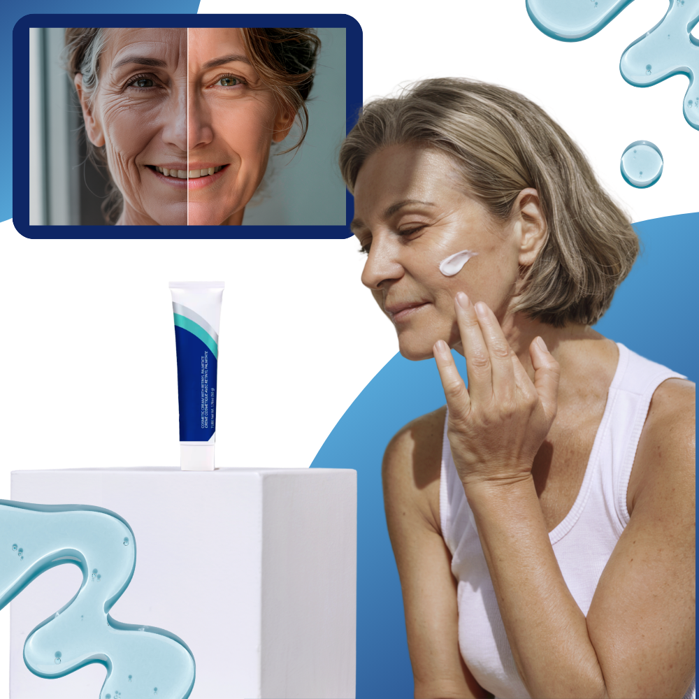 Creme renovadora ao retinol da Tommy Hilfiger, produto de cosméticos para cuidados com a pele, textura e embalagem visíveis.