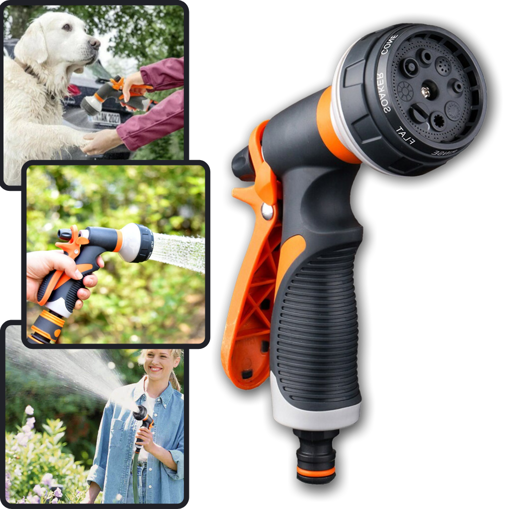 Pistolet d'arrosagem universal Tomshoo com 8 modos, ferramenta de irrigação com spray ajustável para jardinagem.