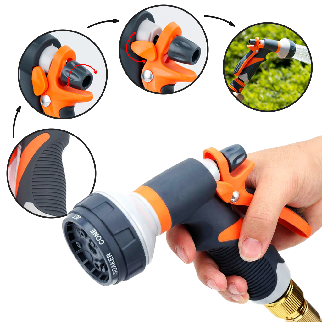 Pistolet de arrosagem universal Tomshoo com 8 modos para irrigação e jardinagem, ajustável e fácil de usar