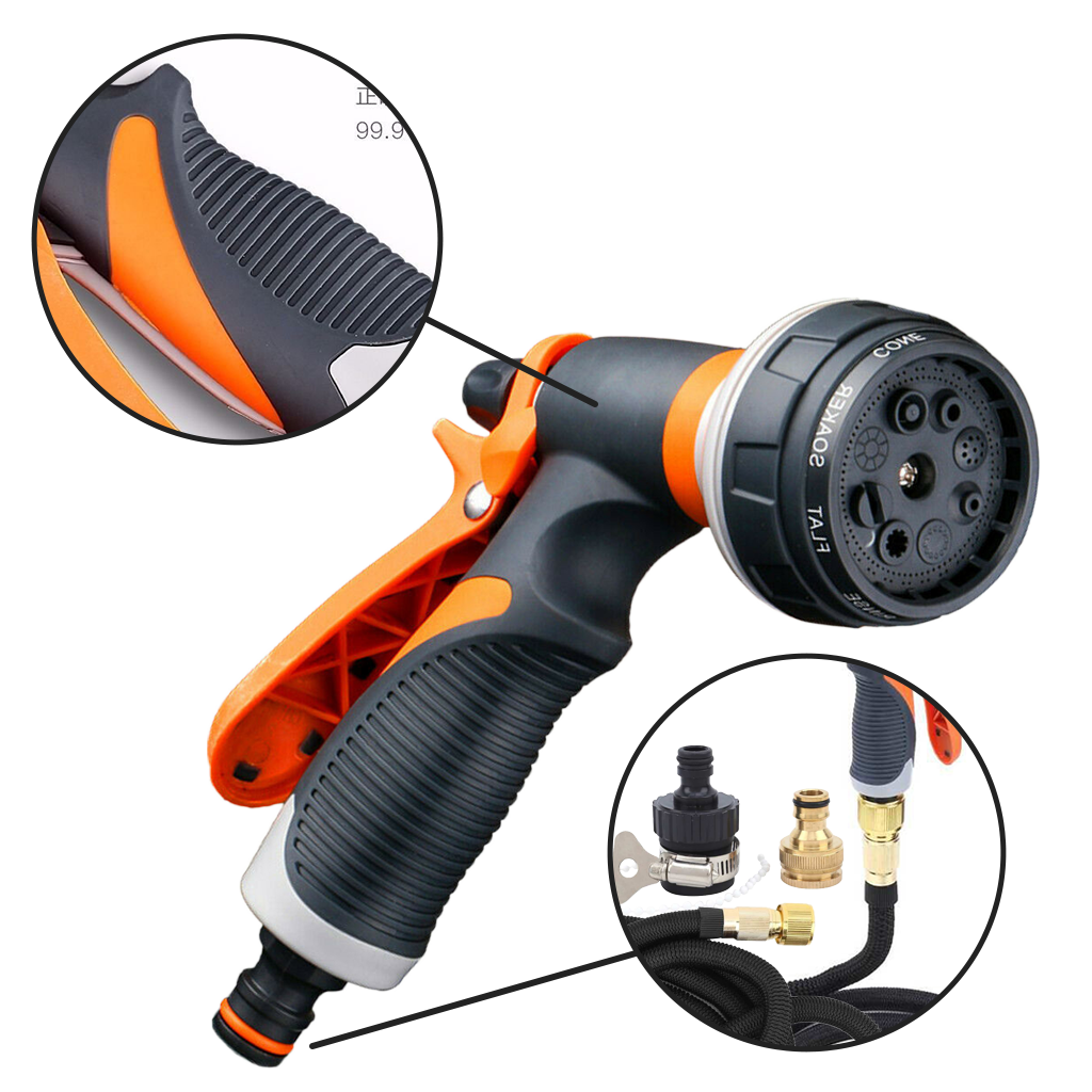 Pistolet de jardim Tomshoo com 8 modos de irrigação, ferramenta de arrosagem universal para jardinagem e irrigação eficiente.